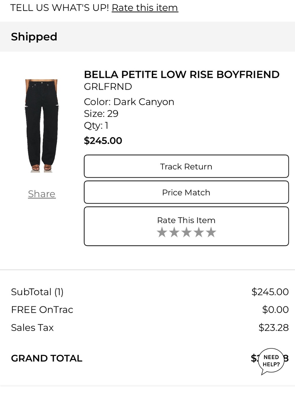 GRLFRND BELLA PETITE LOW RISE BOYFRIEND